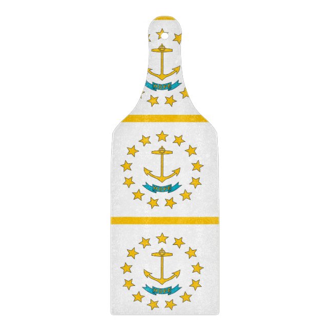 Glass cutting board paddle with Rhode Island flag (Front)