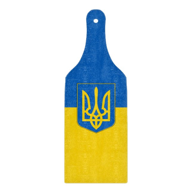 Glass cutting board paddle with Ukraine flag (Front)