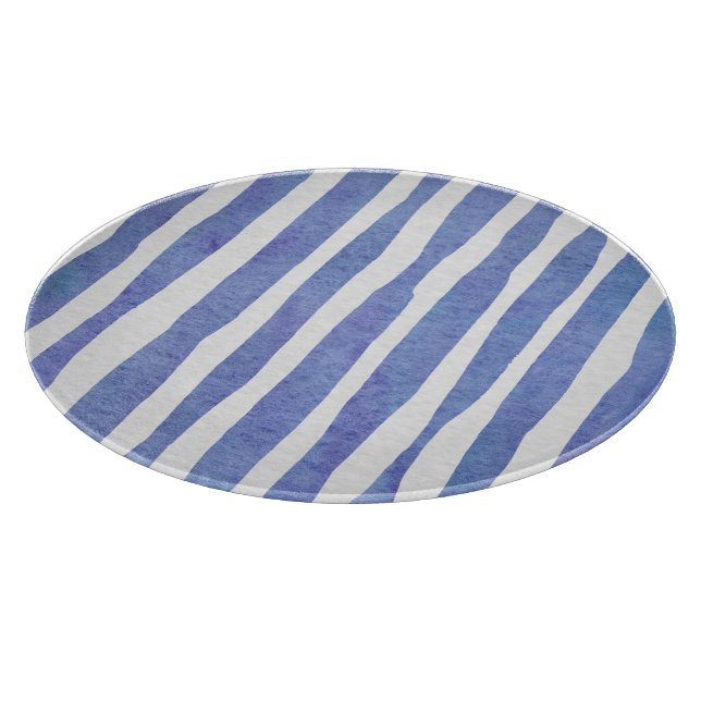 Glass Cutting Board Round - Blue Stripe Pattern (Corner)