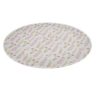 Glass Cutting Board Round - Pink Flower Pattern