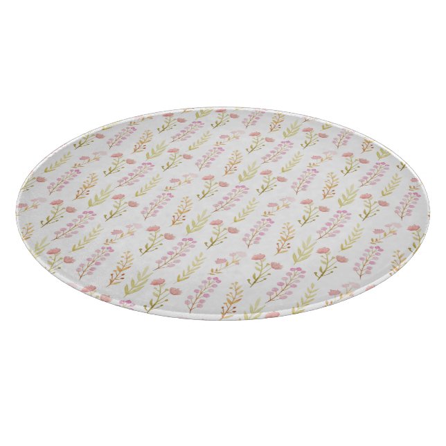 Glass Cutting Board Round - Pink Flower Pattern (Corner)