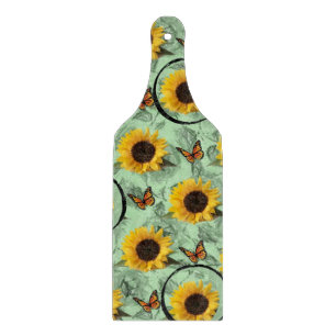 Glass Cutting Board Sunflower Butterfly