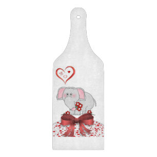 Glass Cutting Board Valentine's Day Elephant