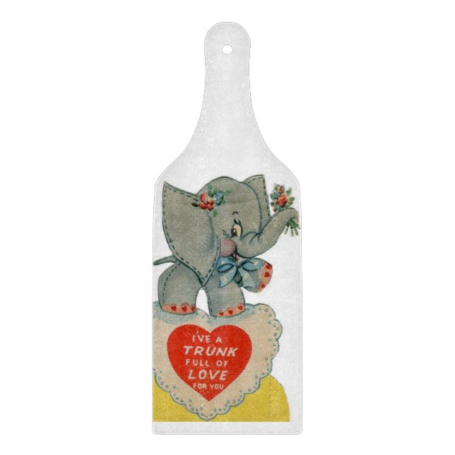 Glass Cutting Board Valentine's Day Elephant (Front)
