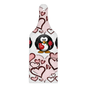 Glass Cutting Board Valentine's Day Penguin