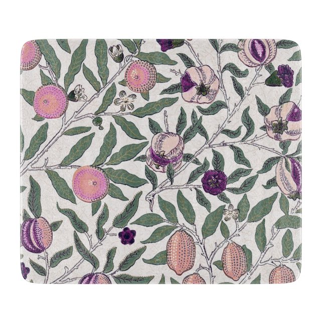 GLASS CUTTING BOARD : WILLIAM MORRIS : POMEGRANATE (Front)