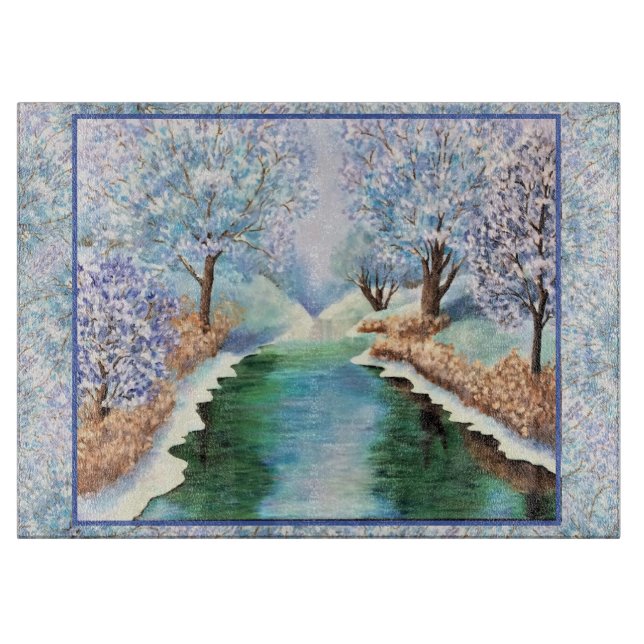 Glass Cutting Board Winter Reflections (Front)