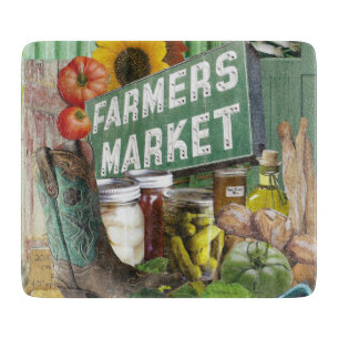 Glass Cutting Board with Farmers Market theme