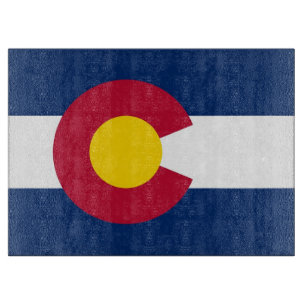 Glass cutting board with Flag of Colorado State