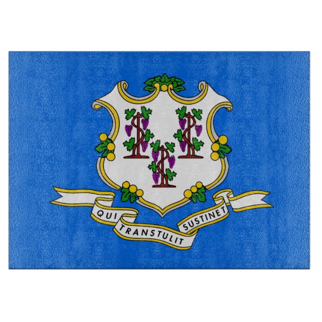 Glass cutting board with Flag of Connecticut (Front)