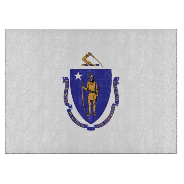 Glass cutting board with Flag of Massachusetts USA (Front)