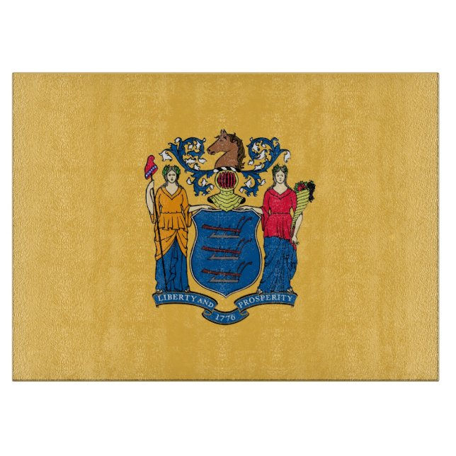 Glass cutting board with Flag of New Jersey USA (Front)