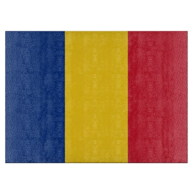 Glass cutting board with Flag of Romania (Front)