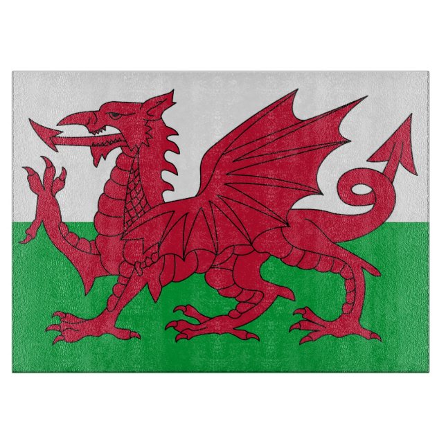 Glass cutting board with Flag of Wales (Front)