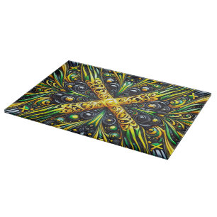 Glass cutting board with Jamaican Colours