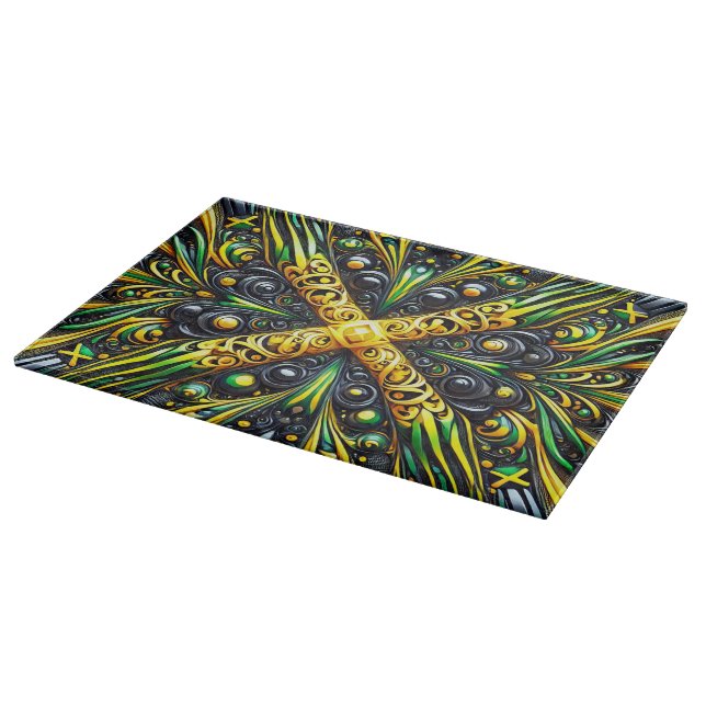 Glass cutting board with Jamaican Colours (Corner)