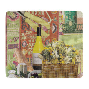 Glass Cutting Board with Wine and Olives