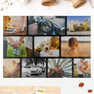 Glass Cutting Board Your 10 Photo Collage Black