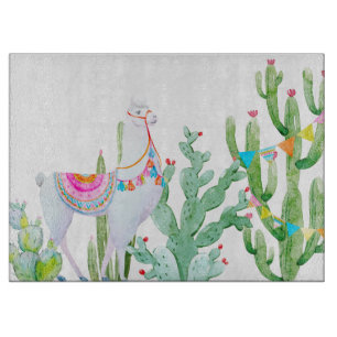 Glass Cutting Boho Llama Bohemian Cacti Desert Flo Board