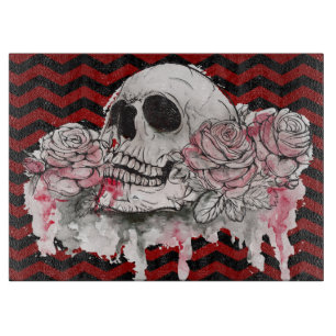 Glass Cutting skull Rose Gothic Chevron red black Board