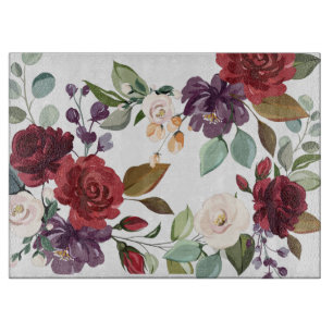 Glass Cutting White Roses Gold Geometric Flo Board