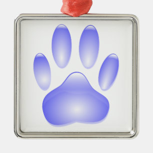 Glass Dog Paw Print Metal Ornament