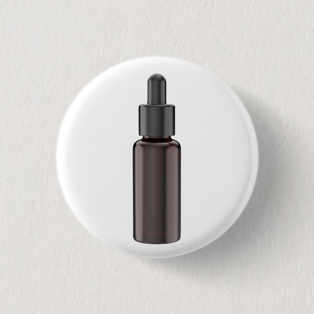 Glass dropper bottle with pipette 3 cm round badge (Front)