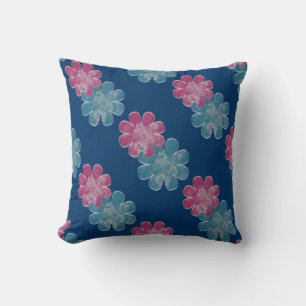Glass Effect Flowers (pink/teal/navy) Cushion
