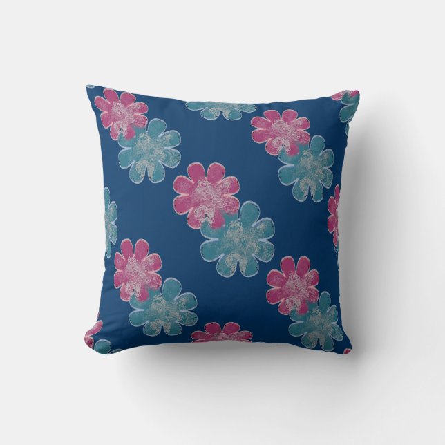 Glass Effect Flowers (pink/teal/navy) Cushion (Front)