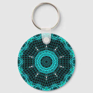 Glass Effect Mosaic Aquamarine Key Ring