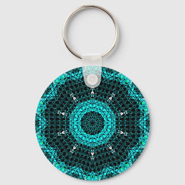 Glass Effect Mosaic Aquamarine Key Ring (Front)