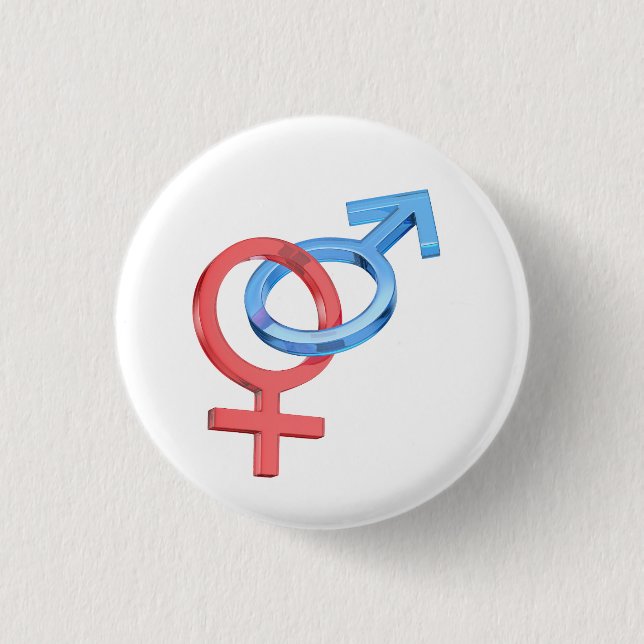 Glass female and male gender signs 3 cm round badge (Front)