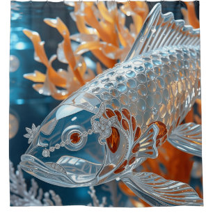 Glass Fish Clear Koi Fish Shower Curtain