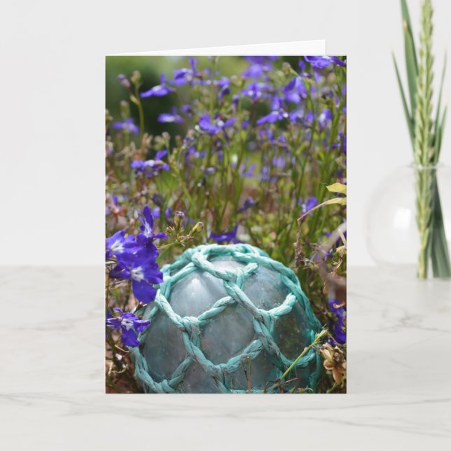 Glass Fishing Float And Flowers Card (Front)