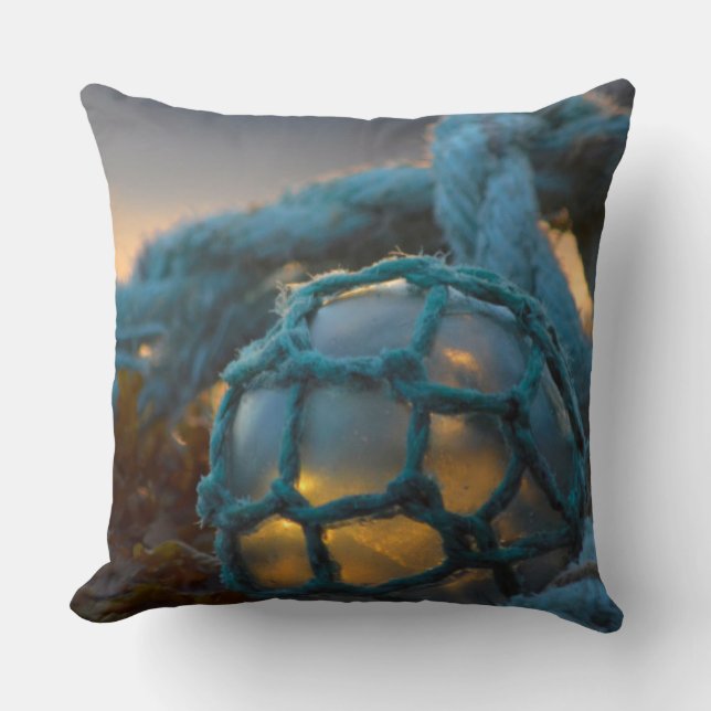 Glass fishing float, Sunset, Alaska Cushion (Front)