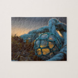 Glass fishing float, Sunset, Alaska Jigsaw Puzzle