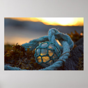 Glass fishing float, Sunset, Alaska Poster