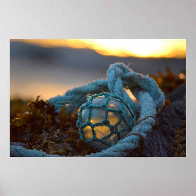 Glass fishing float, Sunset, Alaska Poster (Front)