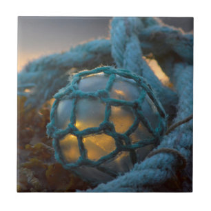 Glass fishing float, Sunset, Alaska Tile