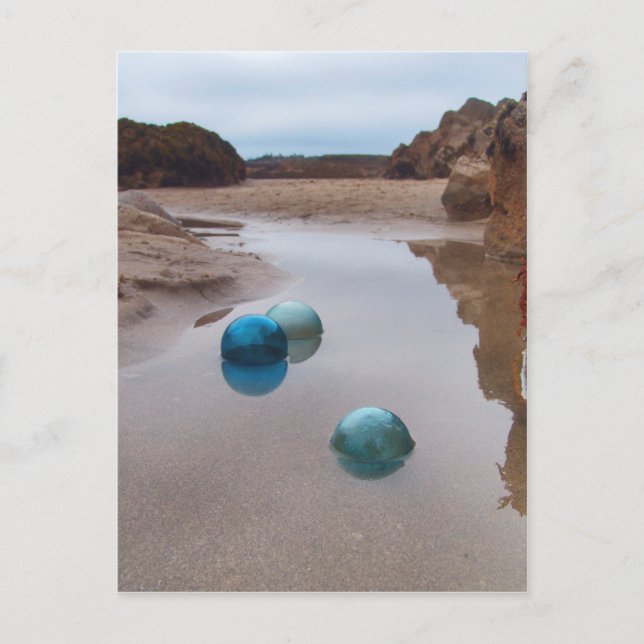Glass floats on receding water postcard (Front)