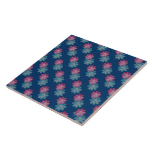Glass Flowers (pink/teal/navy) Tile
