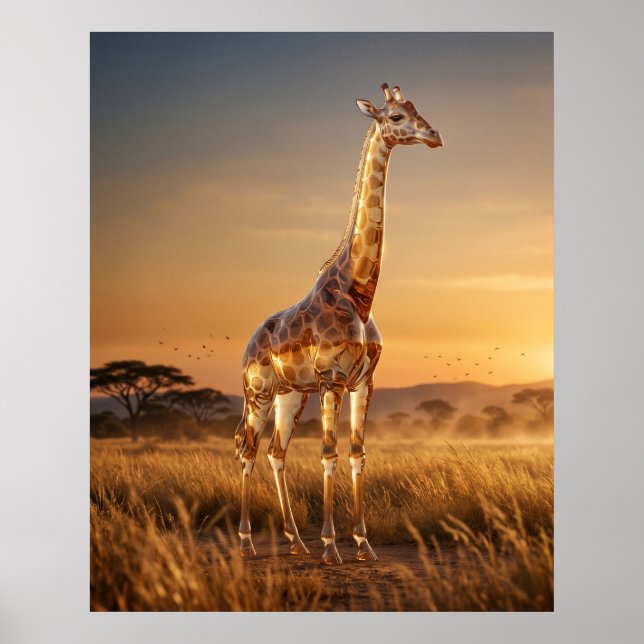Glass Giraffe Savannah Dawn Poster (Front)