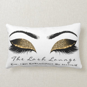 Glass Gold Glitter Name Makeup Lashes Browns White Lumbar Cushion