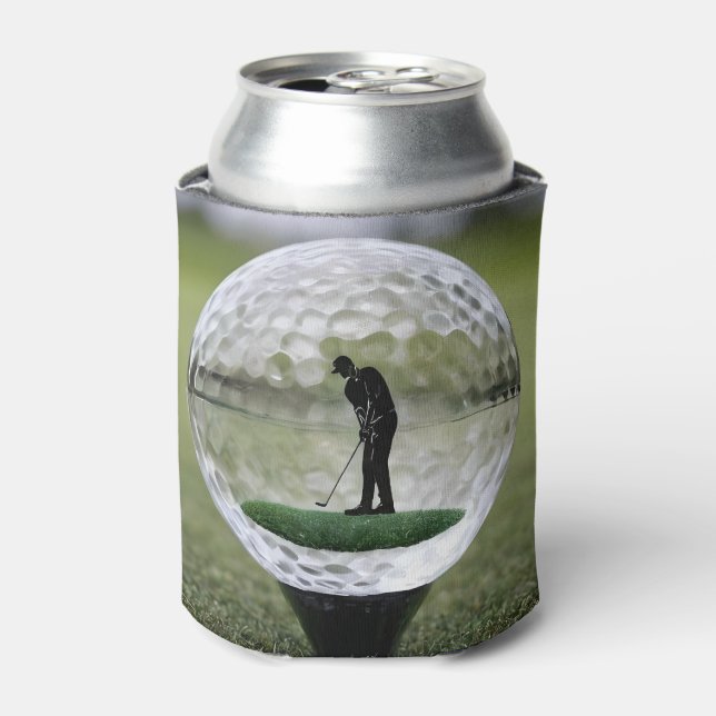 Glass Golf Ball With Golf Player Inside, Can Cooler (Can Front)