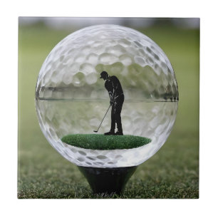 Glass Golf Ball With Golf Player Inside, Ceramic Tile