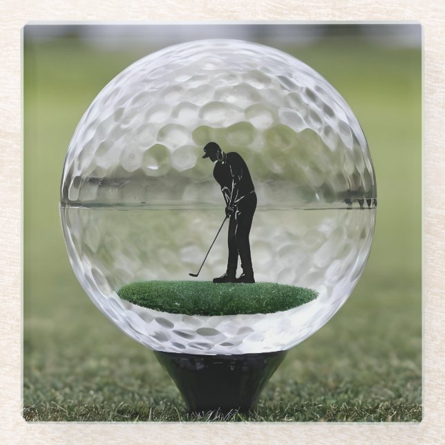 Glass Golf Ball With Golf Player Inside, Glass Coaster (Front)