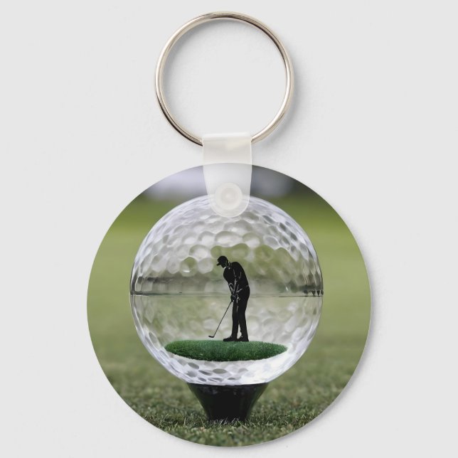 Glass Golf Ball With Golf Player Inside, Key Ring (Front)