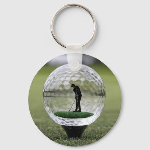 Glass Golf Ball With Golf Player Inside, Key Ring