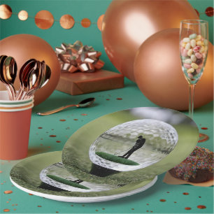 Glass Golf Ball With Golf Player Inside, Paper Plate