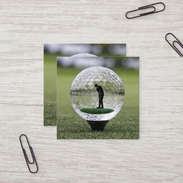 Glass Golf Ball With Golf Player Inside, Square Business Card (Front/Back In Situ)